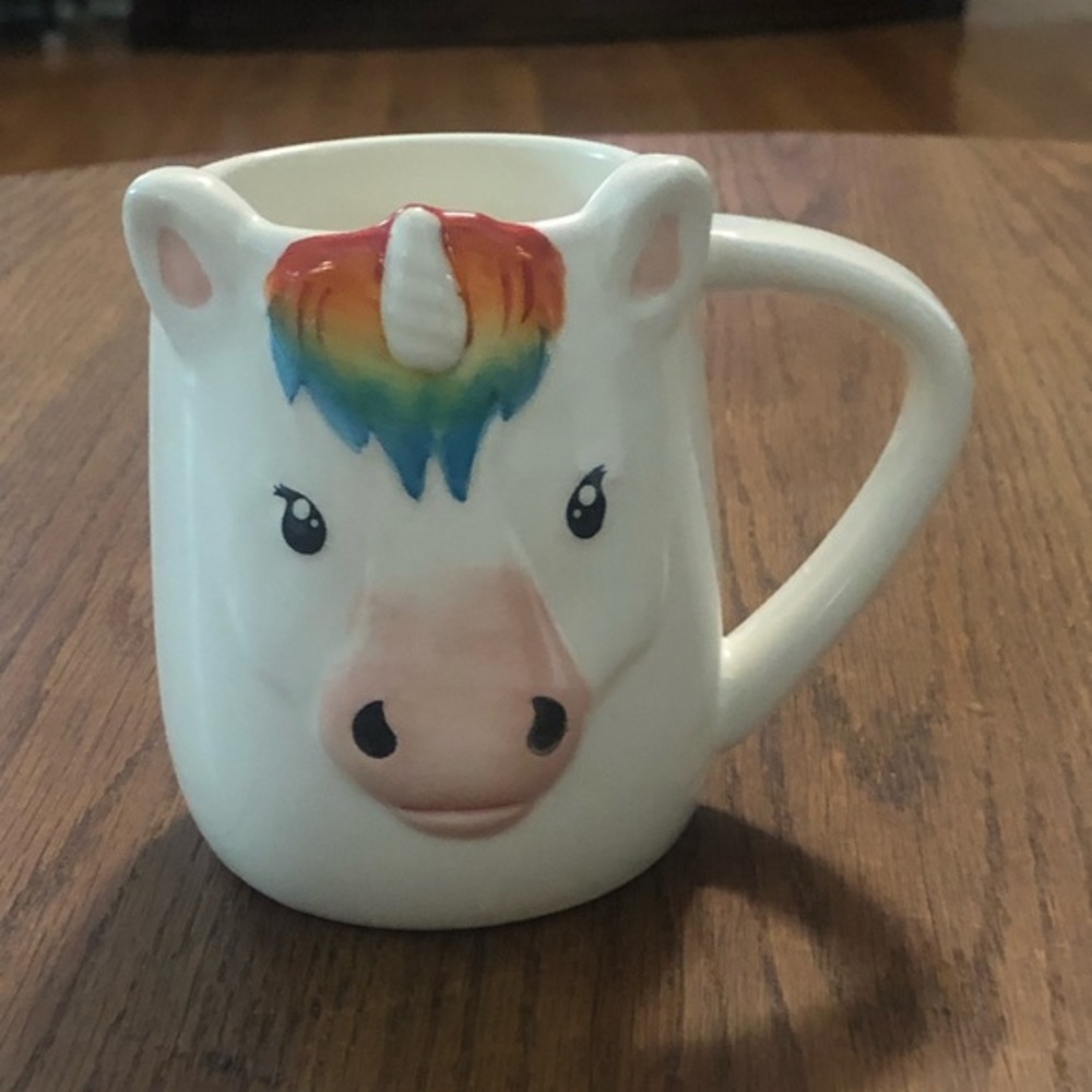 Unicorn coffee mug tag colorful.  GUC